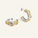 Demi créoles fleur acier inoxydable bi-color doré et argenté 