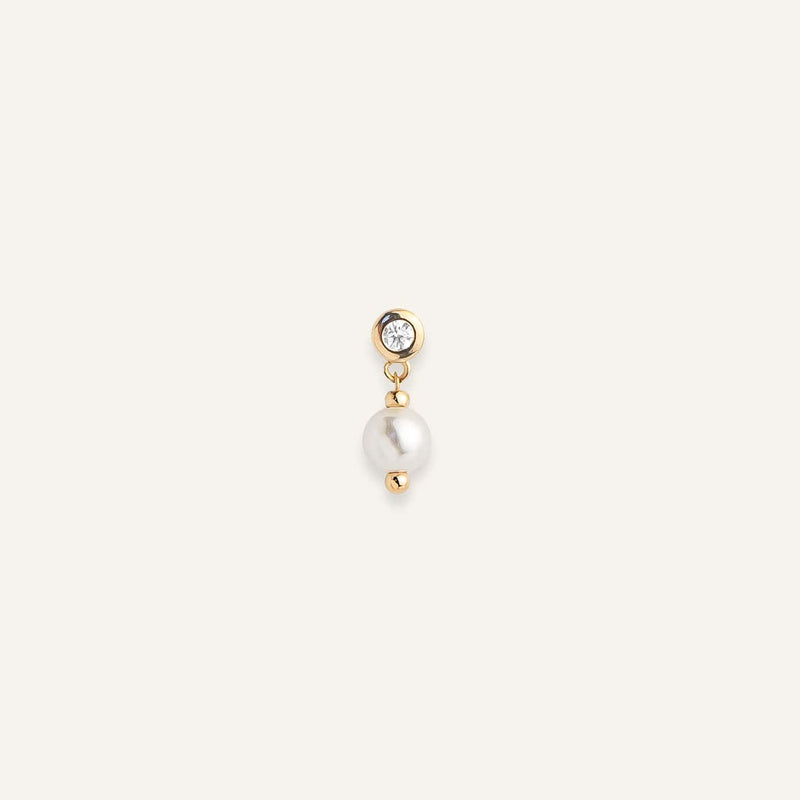 Boucle d'oreille puces femme plaqué or avec perle et zircon serti