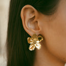 Grosse Boucles d'oreilles fleurs acier inoxydable doré 
