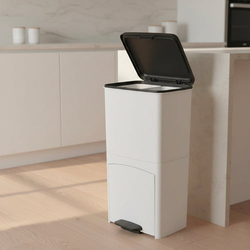 Papelera de cocina clasificadora vertical 70 litros PICEA Blanco doble compartimento