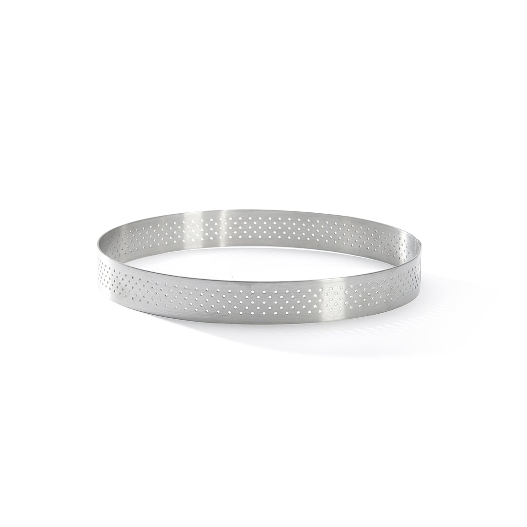 Aro para tarta perforado de acero inoxidable con borde recto - Ø 15,5 cm - Alt. 2 cm