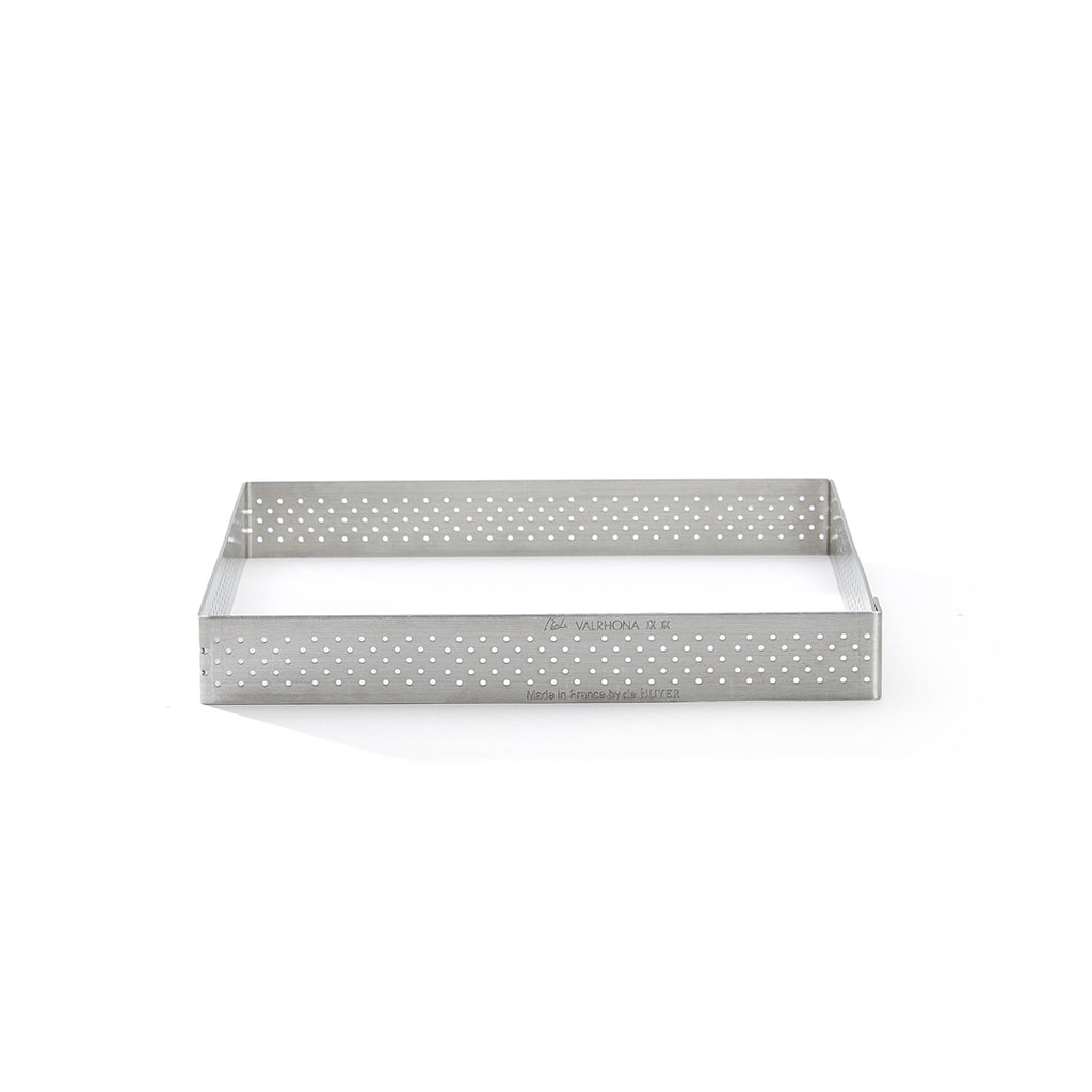 Perforated Square Stainless Steel Valrhona Tart Ring - 8 x 8 cm - H. 2 cm