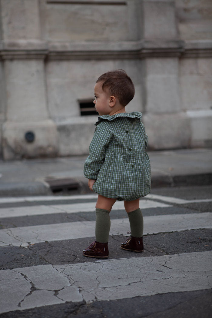 Barboteuse Dupleix Col Volanté Carreaux  - Vert