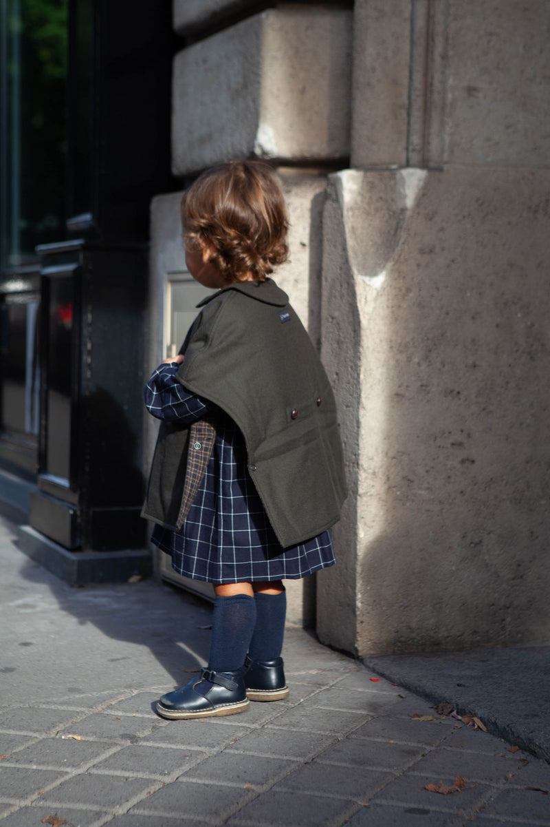 Robe Duchesse  À Col Marin  Carreaux Bleu  - Bleu