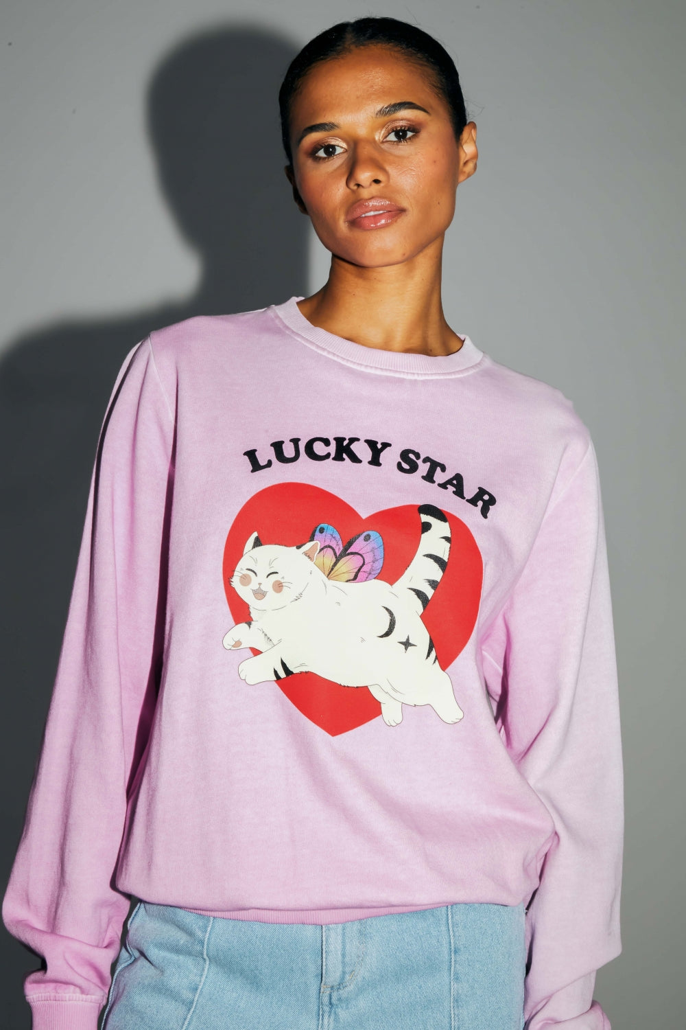 Sudadera The Eddie Lucky Cat De Algodón Orgánico Rosa Descolorido