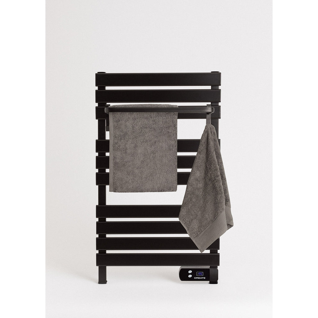 Warm Towel - Sèche-Serviettes Électrique Au Sol Ou Mural 500W Avec Étagère - Noir