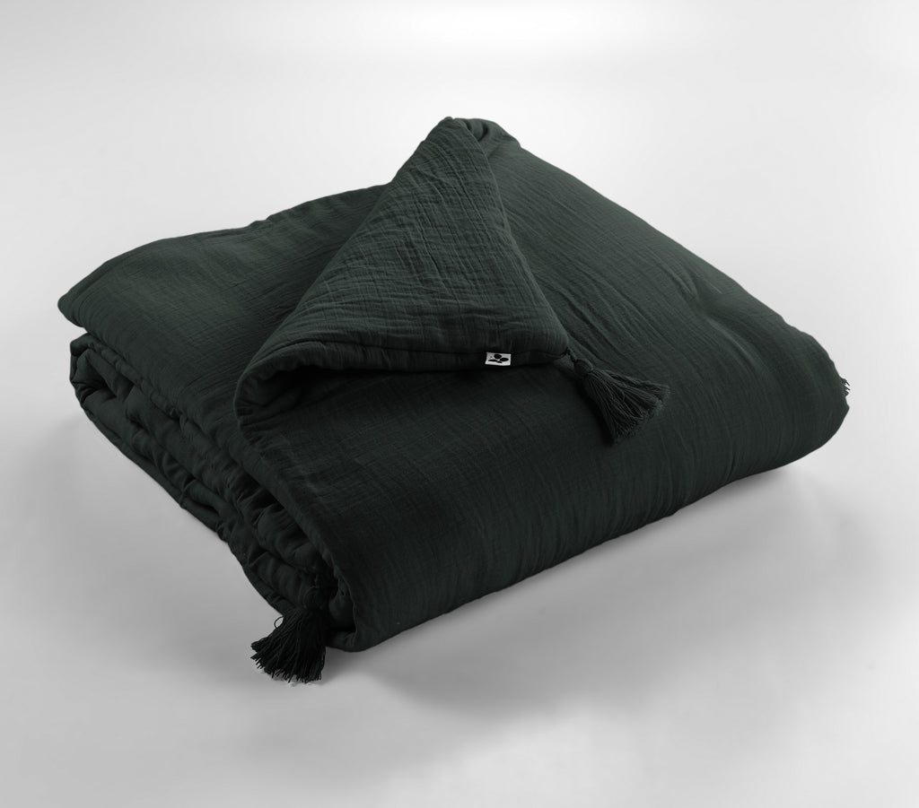 Gaia - Bout De Lit - Double Gaze De Coton Unie - Sapin