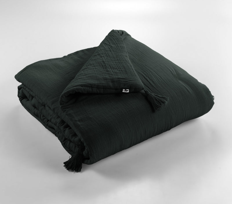 Bout De Lit - Double Gaze De Coton Unie - Gaia - Sapin