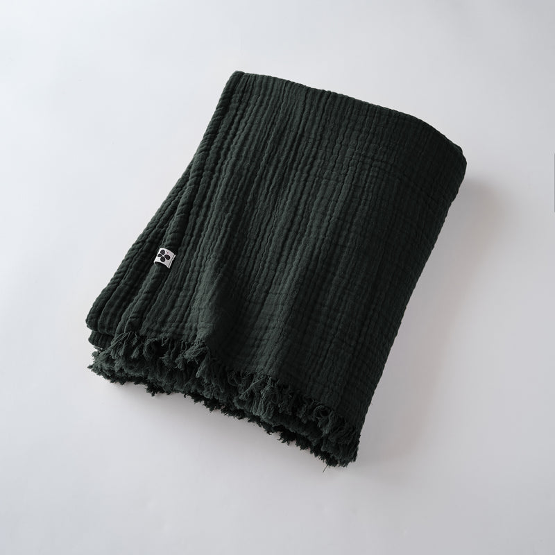 Fringe Throw - Double Gauze Plain Cotton - Gaia - Fir