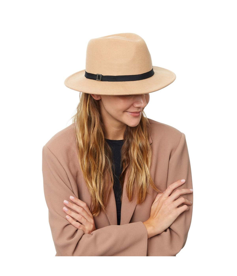 Chapeau Fédora Camel Détail Galon En Laine