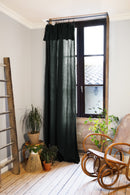 Rideau Ajustable + 8 Anneaux Pince - Double Gaze De Coton Unie - Gaia - Sapin