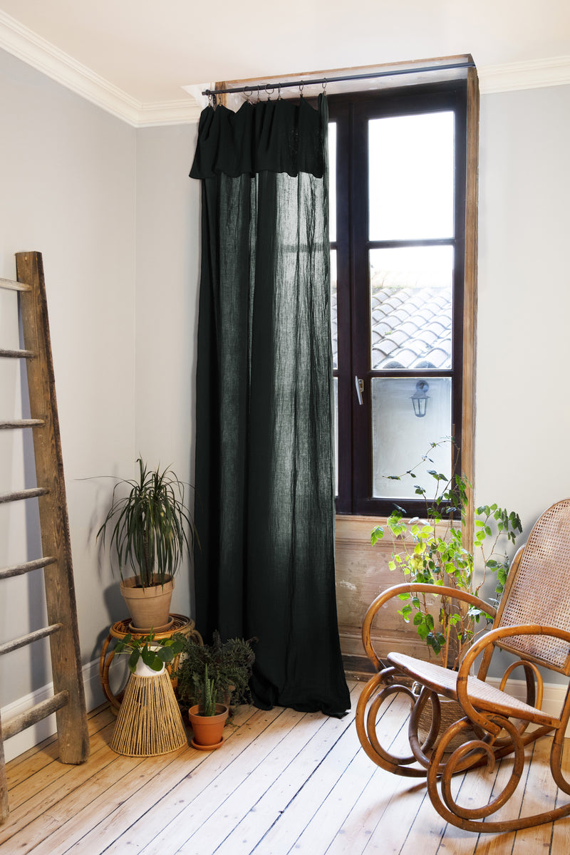Rideau Ajustable + 8 Anneaux Pince - Double Gaze De Coton Unie - Gaia - Sapin
