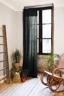 Rideau Ajustable + 8 Anneaux Pince - Double Gaze De Coton Unie - Gaia - Sapin