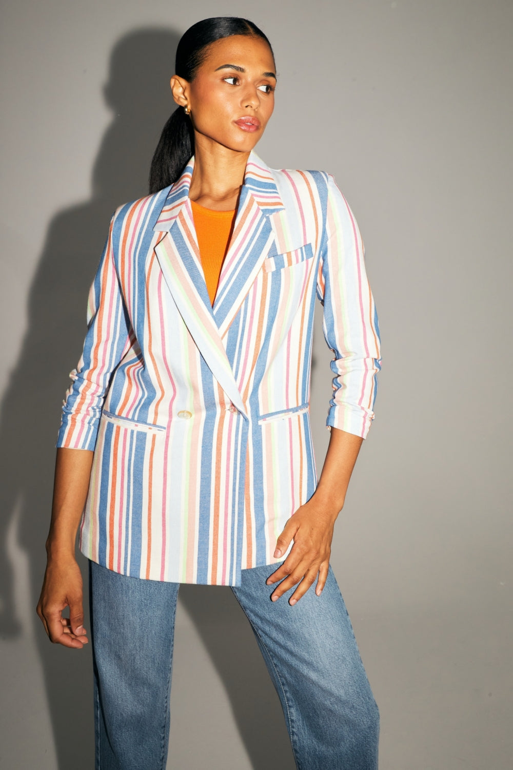 Le Blazer Ema À Rayures Pop Multicolores En Coton Organique