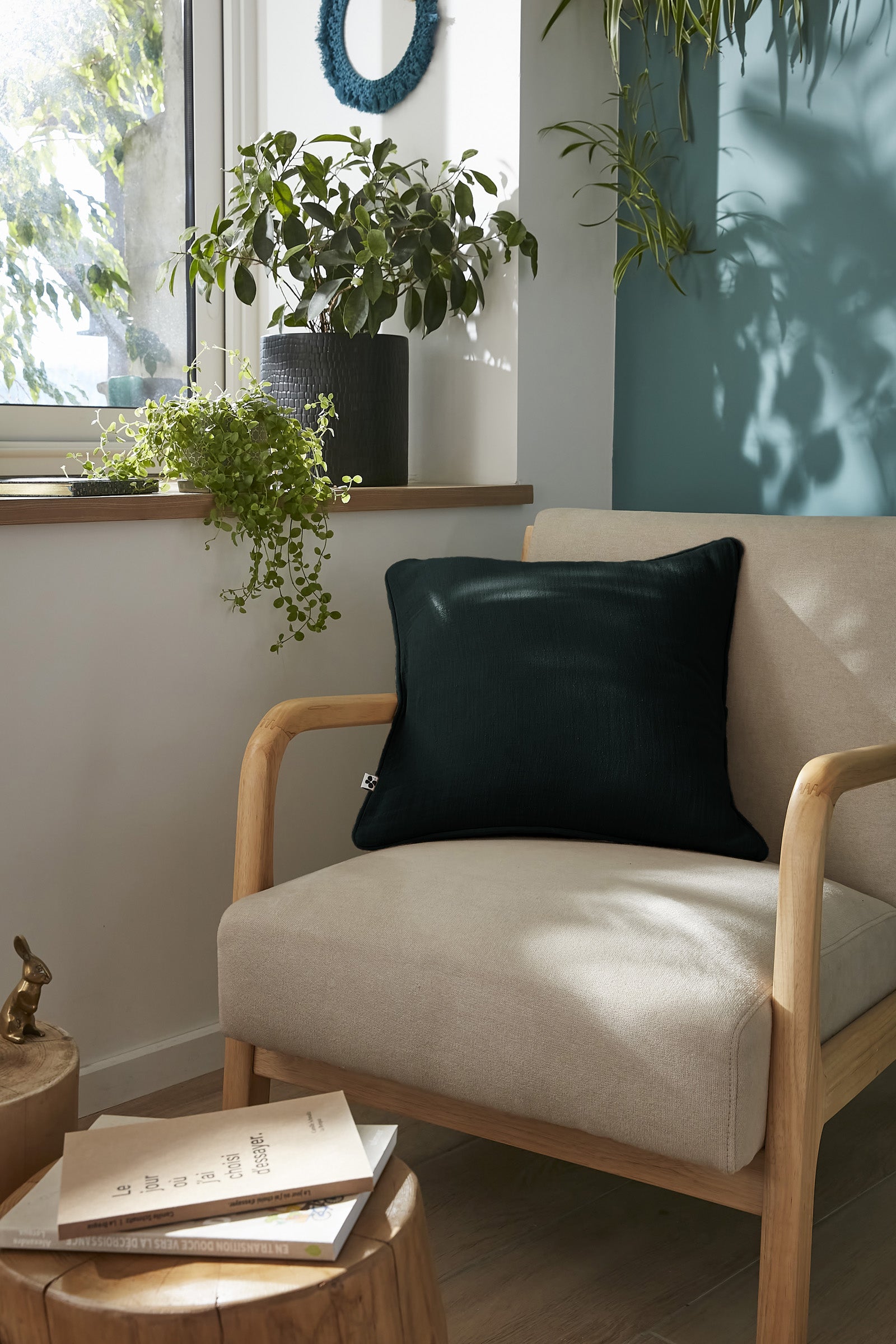 Gaia - Coussin Déhoussable Avec Passepoil - Double Gaze De Coton Unie - Sapin