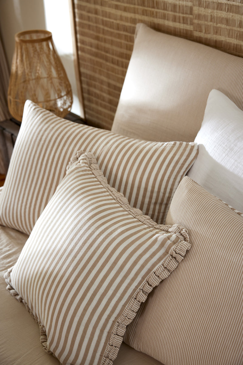 Removable Cushion Cover With Piping - Dyed Woven Cotton Gauze - Romie - Twine