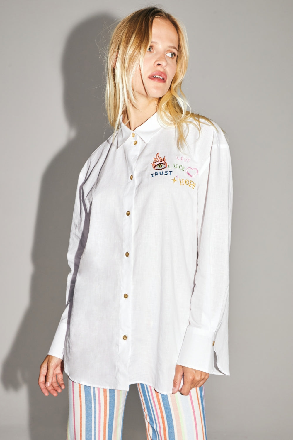 The Boho Cotton Linen Shirt With Cosmic Embroidery