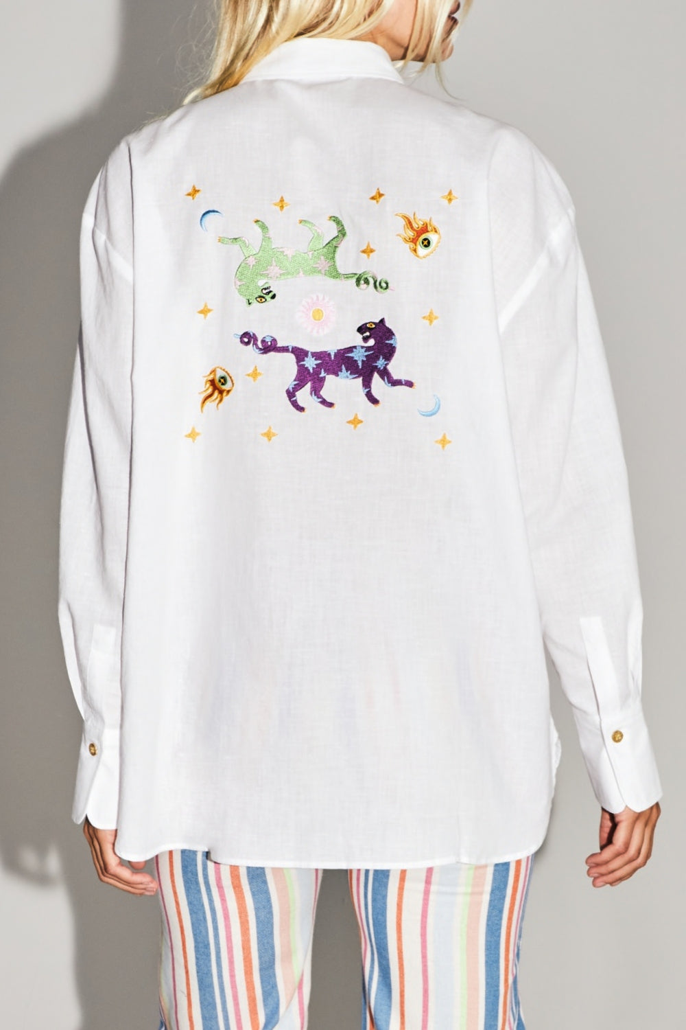 The Boho Cotton Linen Shirt With Cosmic Embroidery