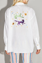 The Boho Cotton Linen Shirt With Cosmic Embroidery