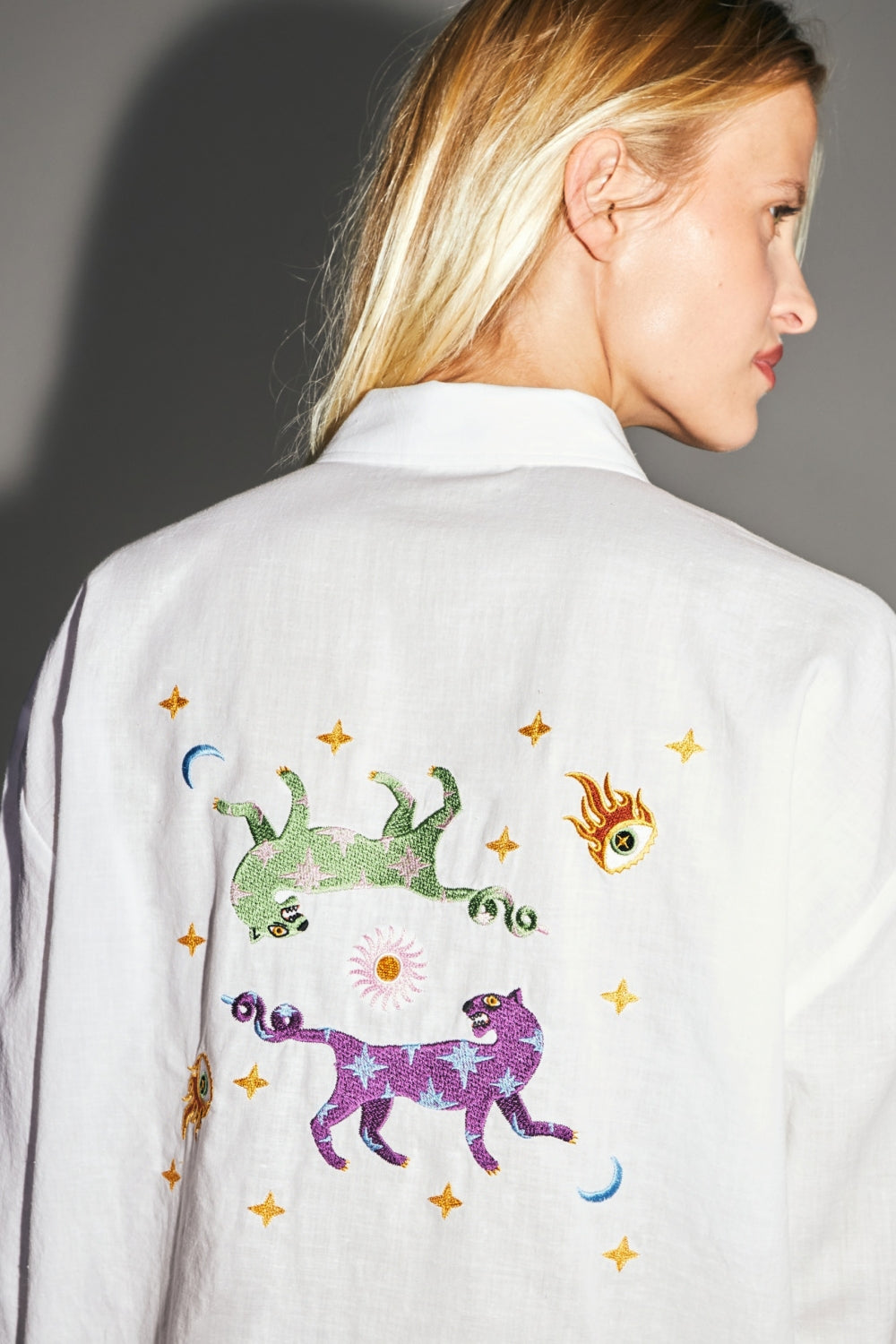 The Boho Cotton Linen Shirt With Cosmic Embroidery