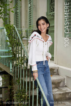 Pure Cashmere Embroidered Collar Jumper - Beige