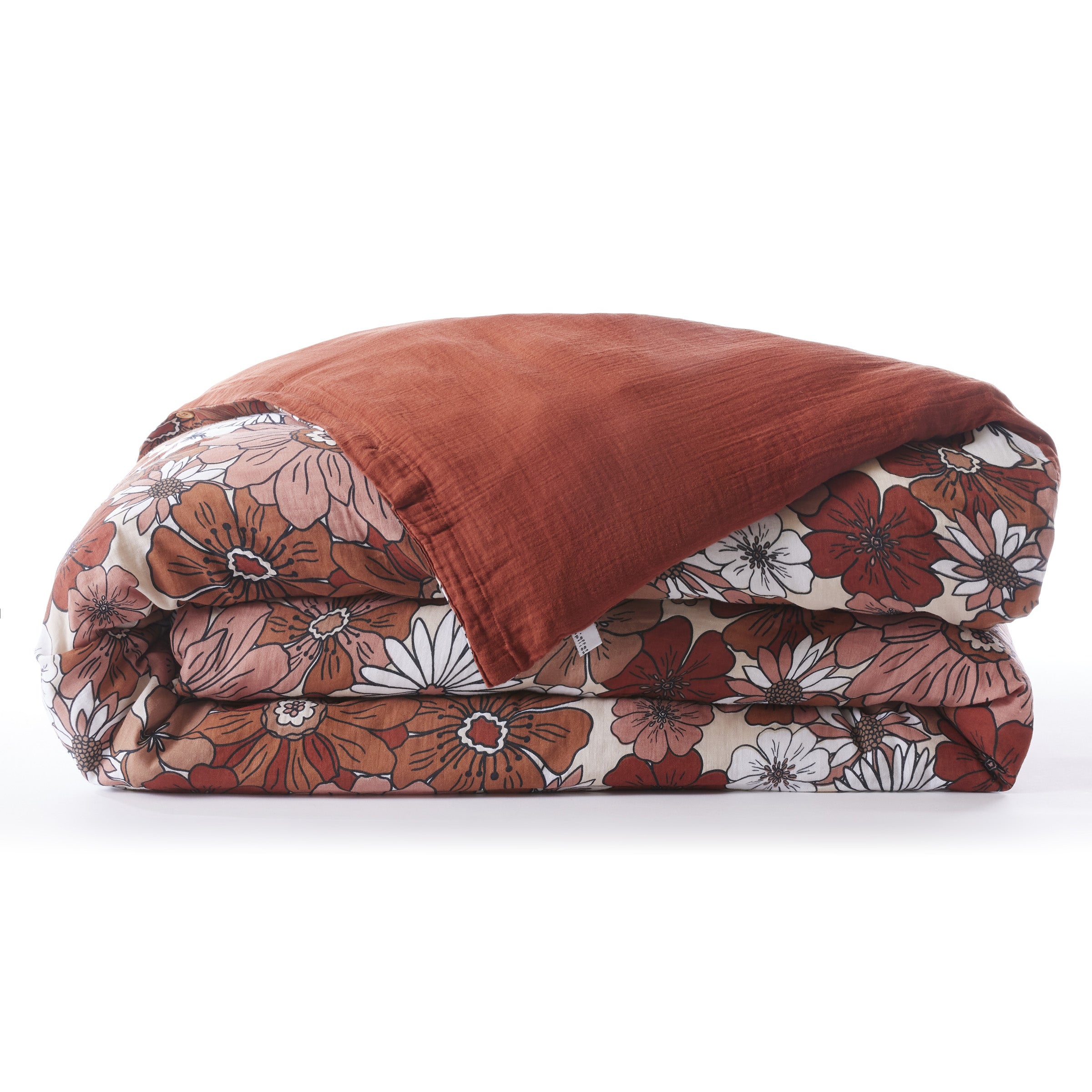 Funda Nórdica Reversible - Gasa de Algodón Estampada - Anna - Terracota
