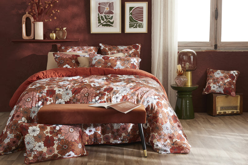 Housse De Couette Réversible - Gaze De Coton Imprimée - Anna - Terracotta