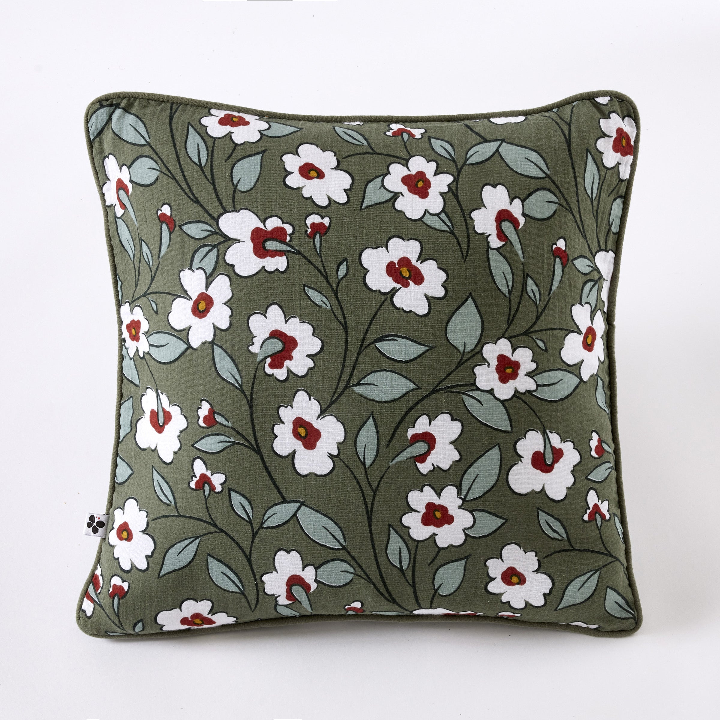 Flora - Coussin Déhoussable Avec Passepoil - Gaze De Coton Imprimée