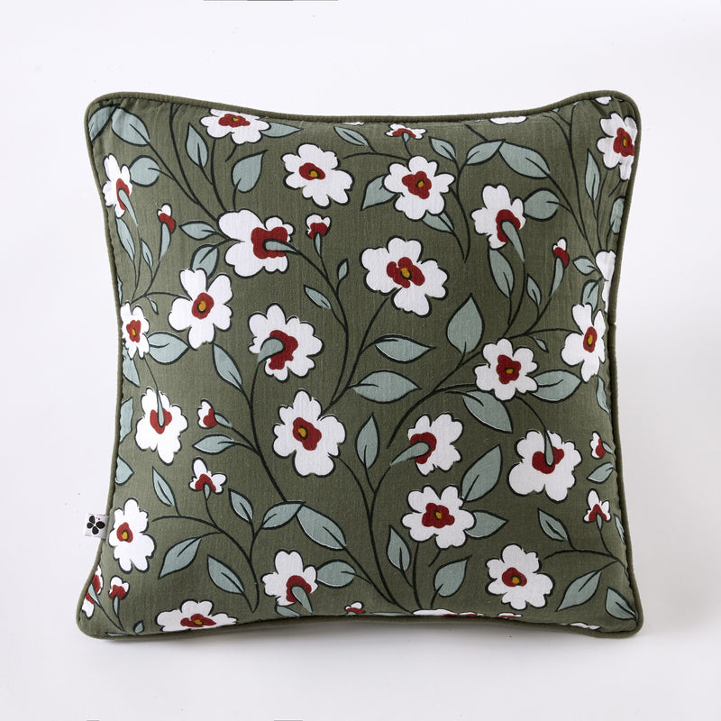 Removable Cushion Cover with Piping - Printed Cotton Gauze - Flora