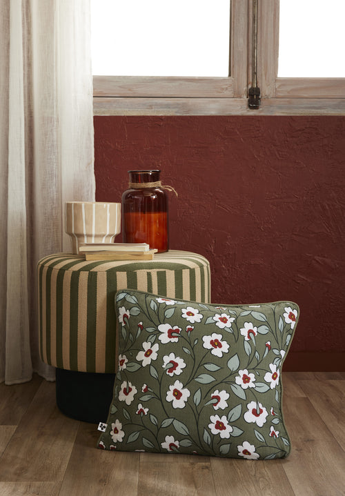 Coussin Déhoussable Avec Passepoil - Gaze De Coton Imprimée - Flora