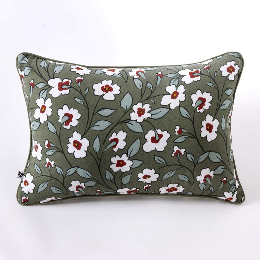 Flora - Coussin Déhoussable Avec Passepoil - Gaze De Coton Imprimée