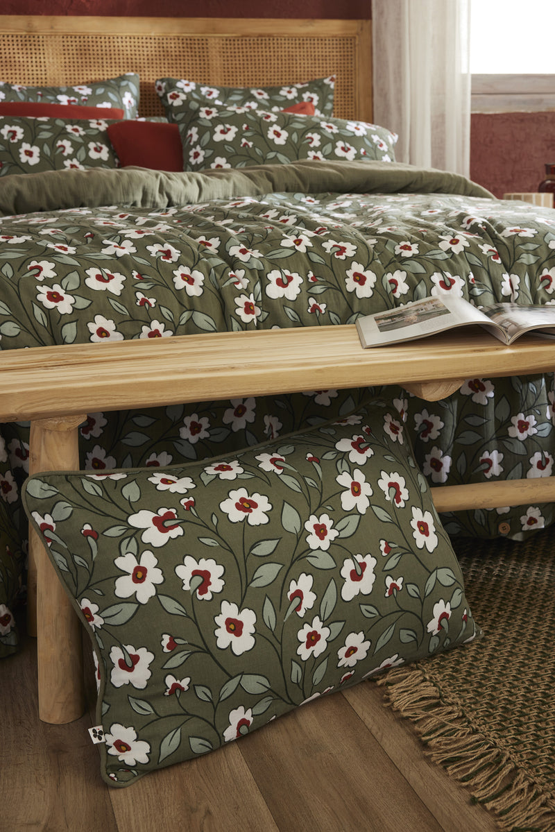 Removable Cushion Cover with Piping - Printed Cotton Gauze - Flora