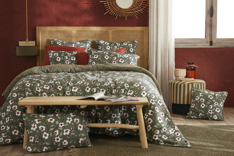 Housse De Couette Réversible - Gaze De Coton Imprimée - Flora - Romarin