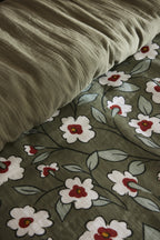 Funda Nórdica Reversible - Gasa de Algodón Estampada - Flora - Romero