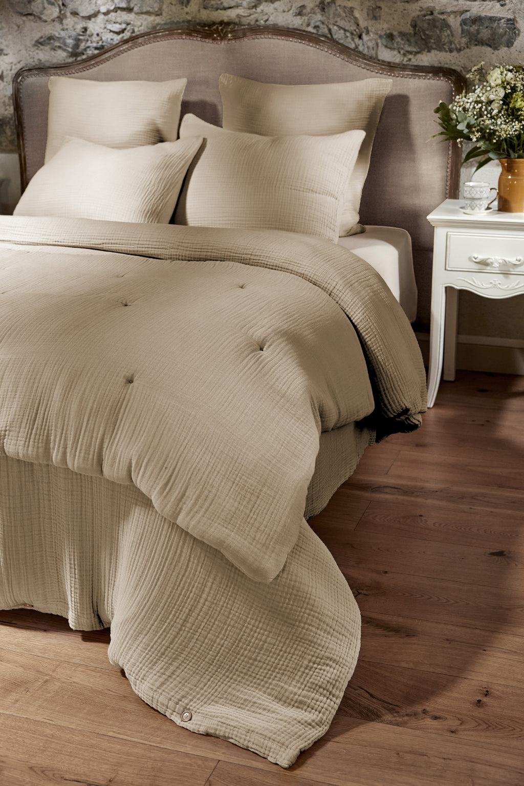 Ina - Bout De Lit - Quadruple Gaze De Coton Unie - Ficelle
