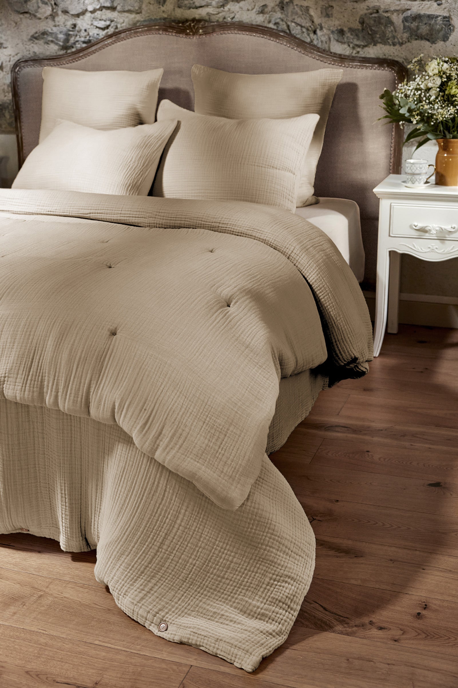 Ina - Bout De Lit - Quadruple Gaze De Coton Unie - Ficelle