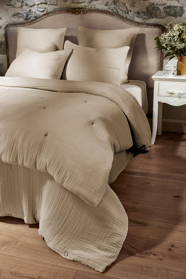 Ina - Bout De Lit - Quadruple Gaze De Coton Unie - Ficelle