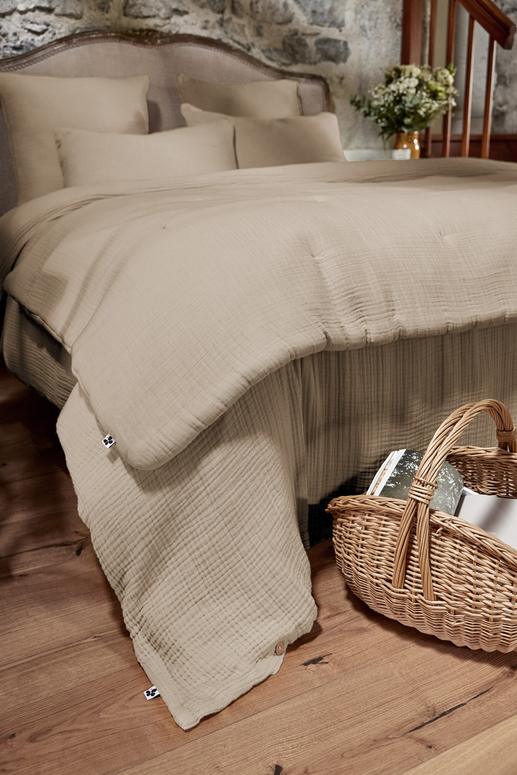 Ina - Bout De Lit - Quadruple Gaze De Coton Unie - Ficelle