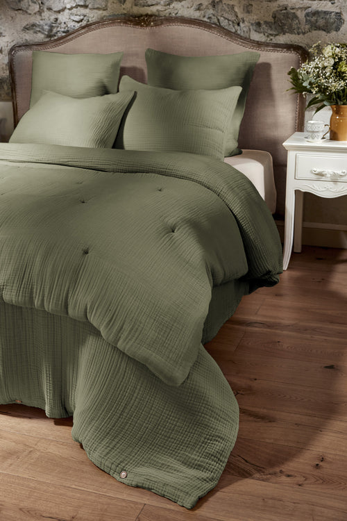 Bout De Lit - Quadruple Gaze De Coton Unie - Ina - Romarin