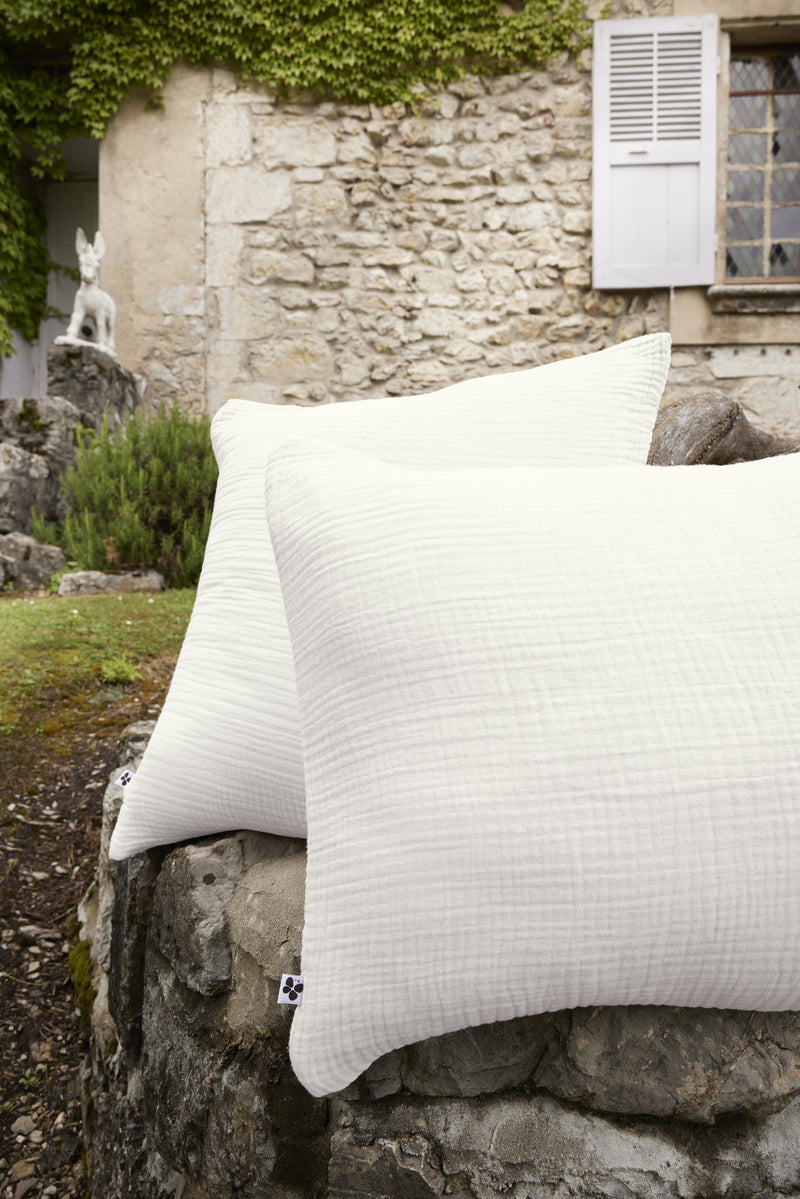 Taie D'Oreiller - Quadruple Gaze De Coton Unie - Ina - Chantilly