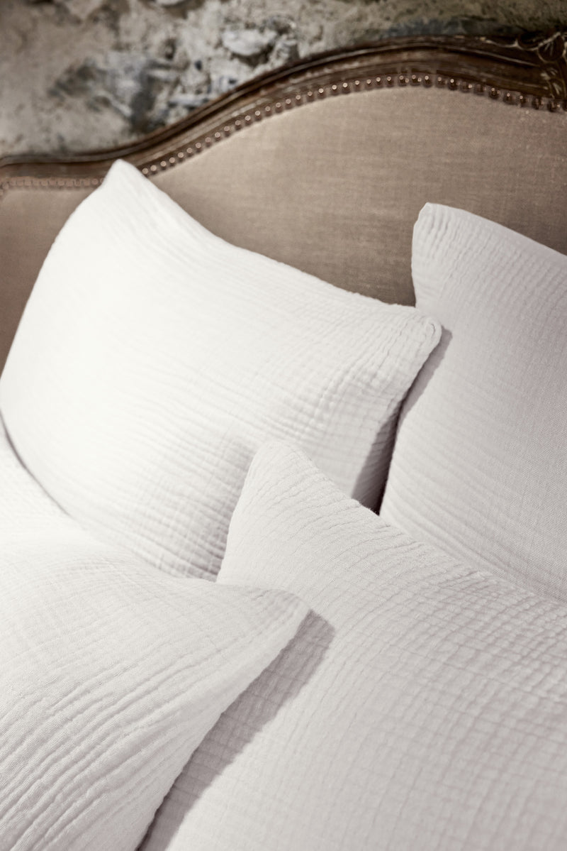 Taie D'Oreiller - Quadruple Gaze De Coton Unie - Ina - Chantilly