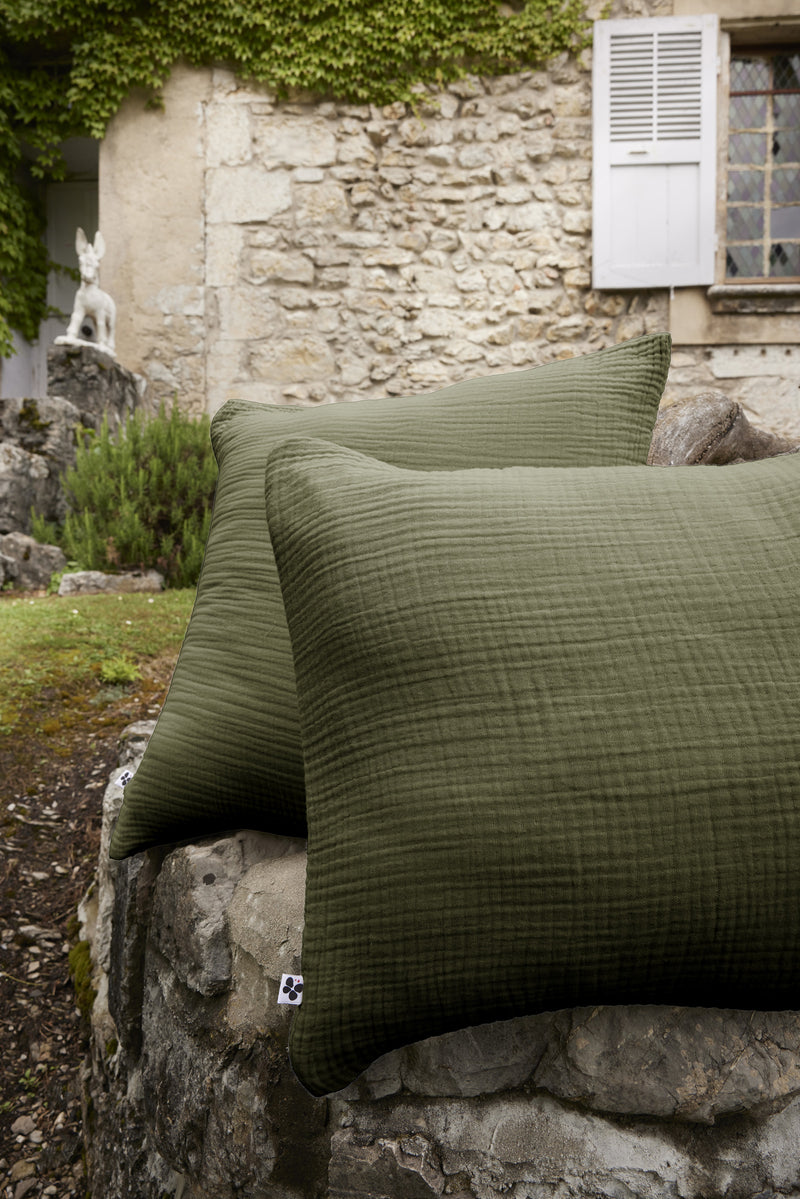 Taie D'Oreiller - Quadruple Gaze De Coton Unie - Ina - Romarin