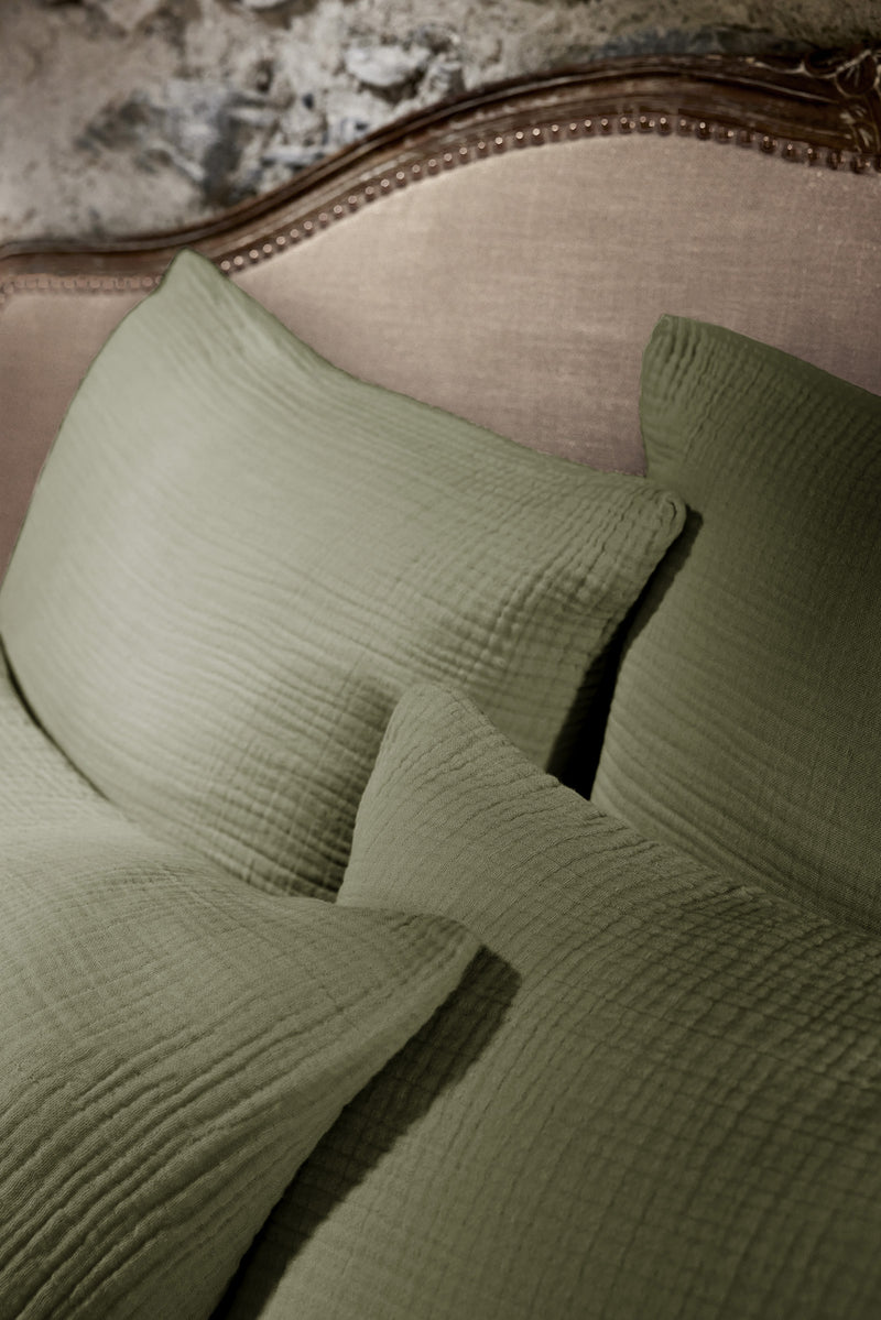 Taie D'Oreiller - Quadruple Gaze De Coton Unie - Ina - Romarin