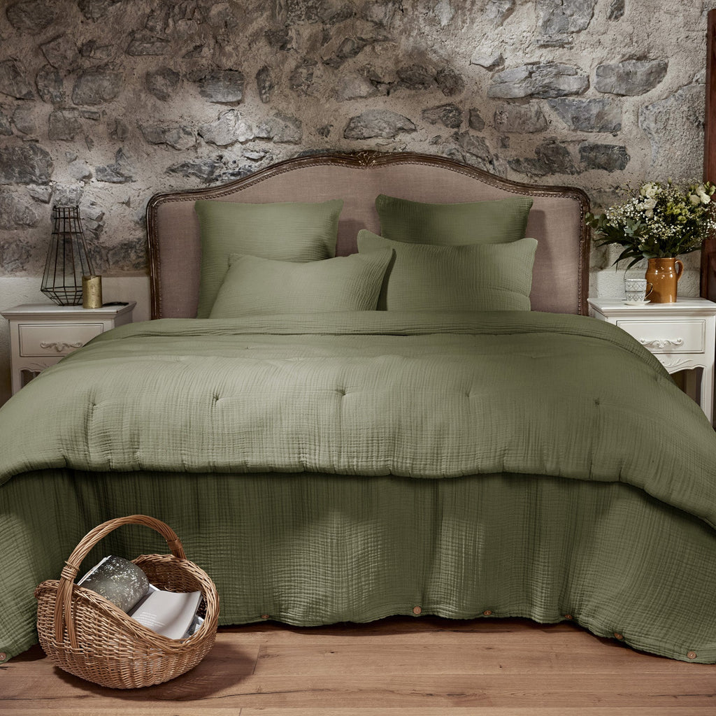 Ina - Housse De Couette - Quadruple Gaze De Coton Unie - Romarin