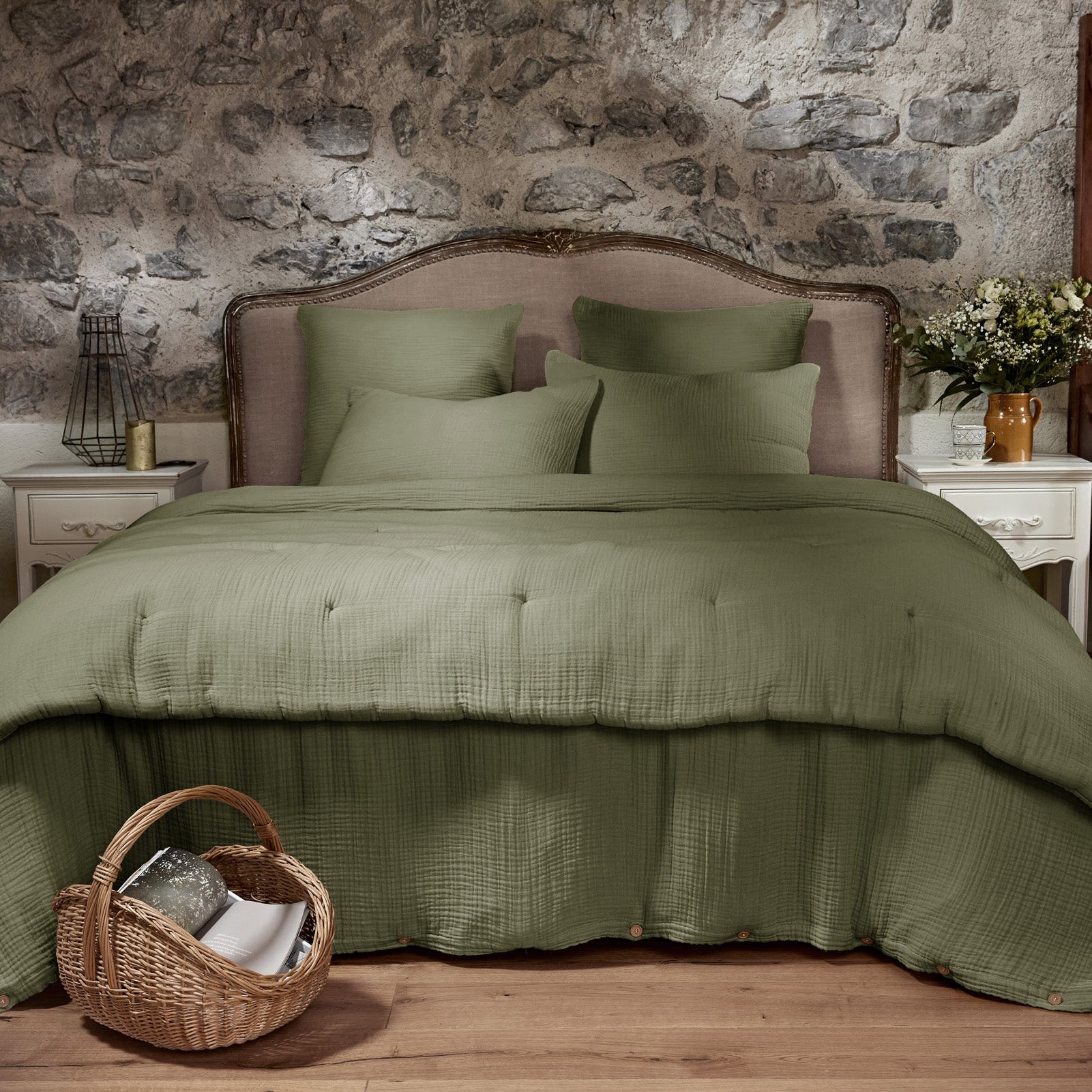 Ina - Housse De Couette - Quadruple Gaze De Coton Unie - Romarin