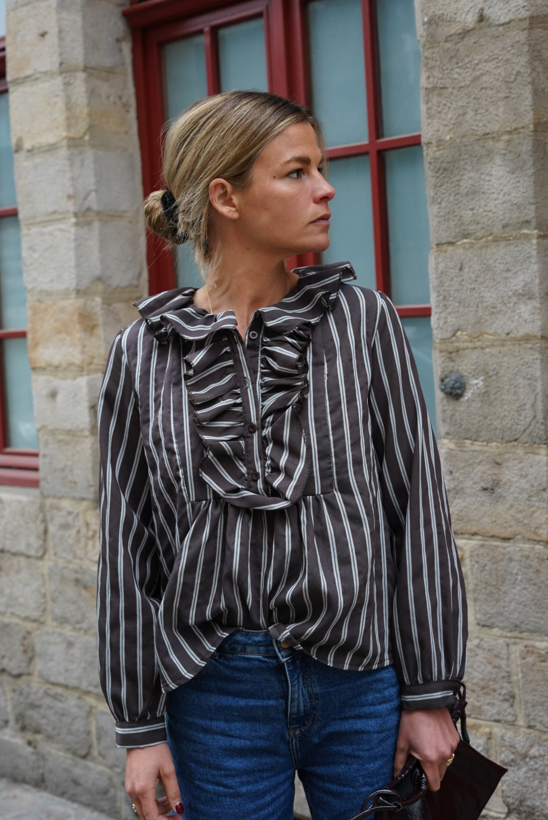 Olympe Chocolate Stripe Blouse