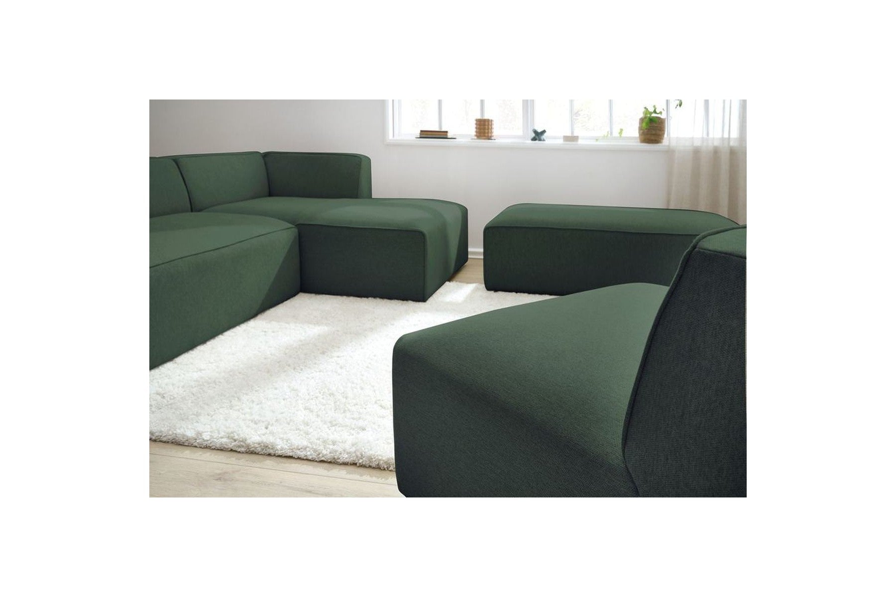 Megeve - Canapé D'Angle Fixe Modulable - Tissu Lisse Avec 1 Chauffeuse Et 1 Pouf - Angle Droit