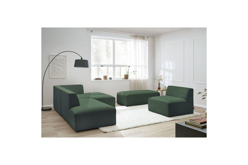 Canapé D'Angle Fixe Modulable - Megeve - Tissu Lisse Avec 1 Chauffeuse Et 1 Pouf - Angle Droit