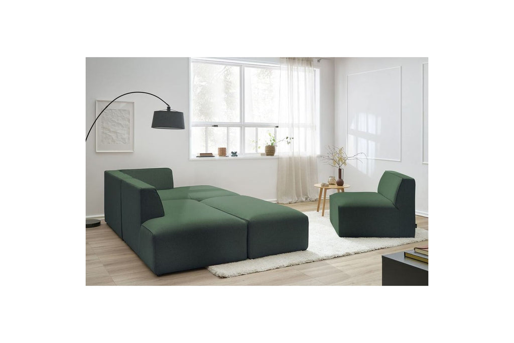 Megeve - Canapé D'Angle Fixe Modulable - Tissu Lisse Avec 1 Chauffeuse Et 1 Pouf - Angle Droit