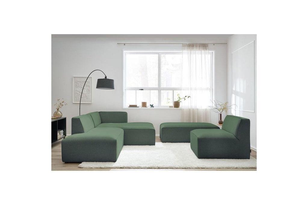 Megeve - Canapé D'Angle Fixe Modulable - Tissu Lisse Avec 1 Chauffeuse Et 1 Pouf - Angle Droit